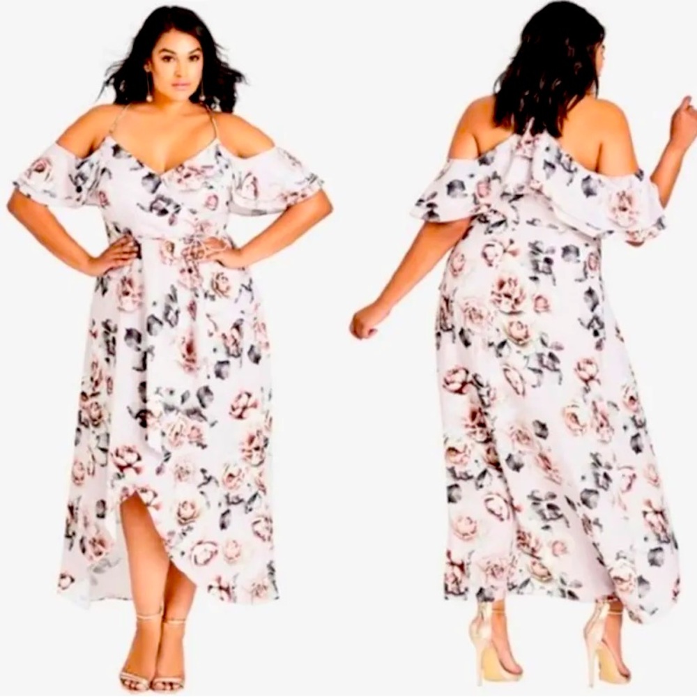 City chic plus size small 16 1x satin lined champagne rose maxi dress NWT
